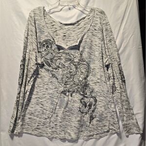 Maurices Black and White Patterned Long Sleeve Top